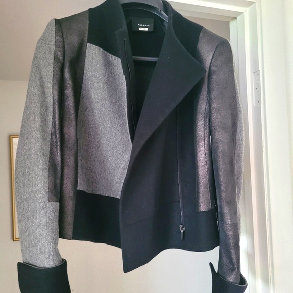Akris Wool and Leather Moto Jacket Zipper sz 4 - Picture 2 of 13